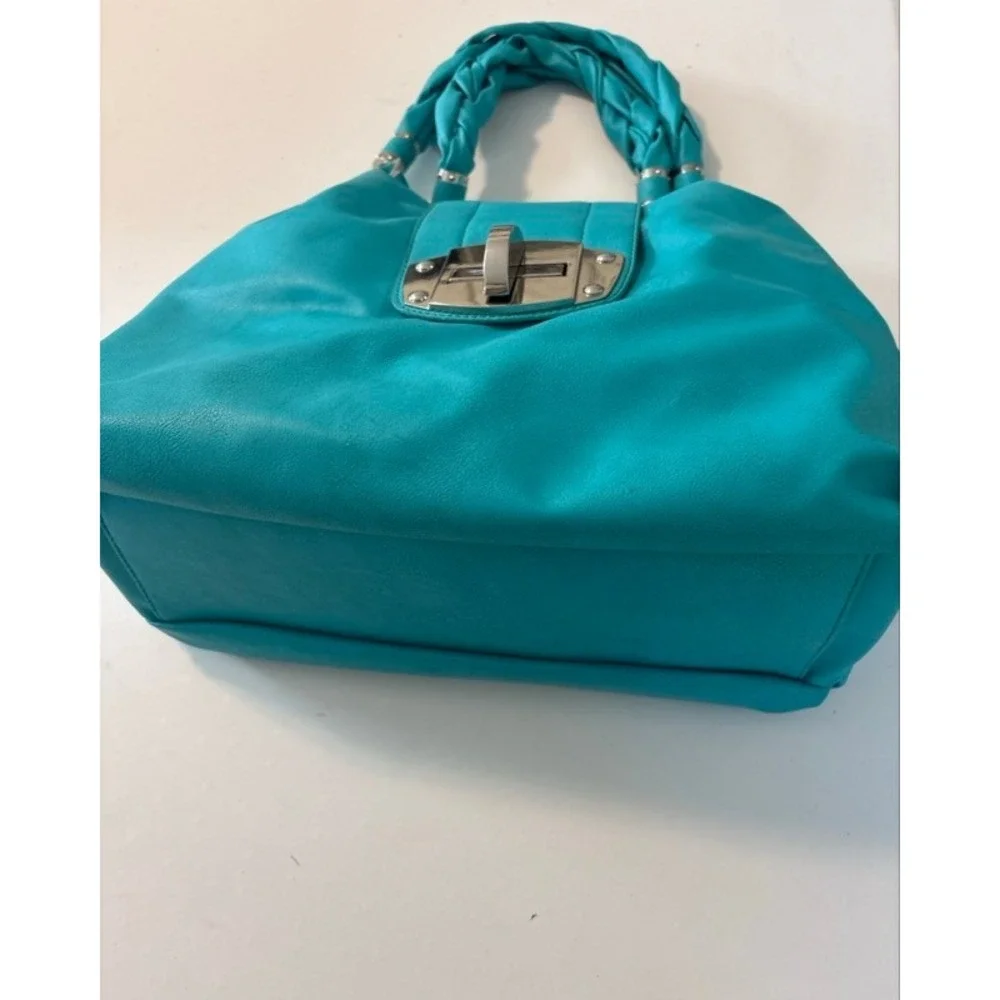 Charlotte Russe Teal Faux Leather Hobo Bag Braided Handle Silver Hardware